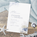 Invitation Bleu aquarelle corail & coquillages plage mariage<br><div class="desc">Élégant sous le thème de la mer invitation de mariage de plage avec corail bleu poussiéreux, étoiles de mer et coquillages, script élégant et détails de police classe, moderne et romantique, idéal pour le mariage de plage d'été sur le thème de la mer, mariage de destination tropicale d'hiver, mariage sur...</div>