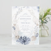 Invitation Bleu aquarelle corail & coquillages plage mariage (Debout devant)
