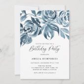 Invitation Bleu Aquarelle d'hiver Roses fête d'anniversaire (Devant)