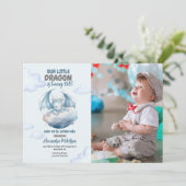 Invitation Bleu Aquarelle Dragon Bébé 1er anniversaire Photo (Debout devant)
