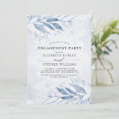 Invitation Bleu Aquarelle Feuille Fleurs d'engagement (Debout devant)