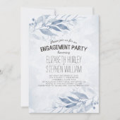 Invitation Bleu Aquarelle Feuille Fleurs d'engagement (Devant)