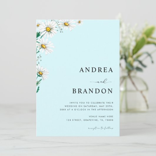 Invitation Bleu Aquarelle Fleur sauvage QR Code Mariage (Debout devant)