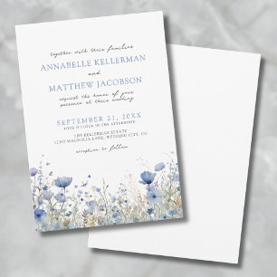 Invitation Bleu Aquarelle Fleurie Mariage Fleur de Bleuet