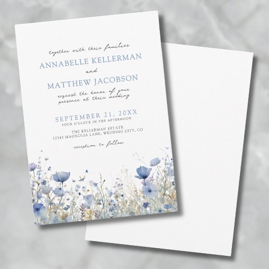 Invitation Bleu Aquarelle Fleurie Mariage Fleur de Bleuet