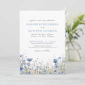 Invitation Bleu Aquarelle Fleurie Mariage Fleur de Bleuet (Debout devant)