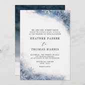 Invitation Bleu Aquarelle Flocon de neige Élégant Mariage d'h (Devant / Derrière)
