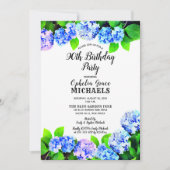 Invitation Bleu aquarelle Floral fête d'anniversaire (Devant)