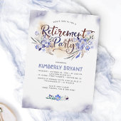 Invitation Bleu Aquarelle Floral Script Retraite