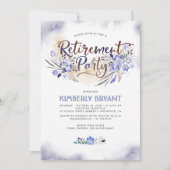 Invitation Bleu Aquarelle Floral Script Retraite (Devant)