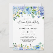 Invitation Bleu aquarelle Hydrangeas & Brunch Rose pour bébé (Devant)