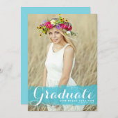 Invitation Bleu Aquarelle Splash Photo Graduation (Devant / Derrière)