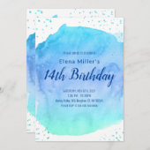 Invitation Bleu aquarelle trait or parties scintillant (Devant / Derrière)