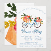 Invitation Bleu Aquarelle Vélo Fête des mariées Florale Invit (Devant / Derrière)