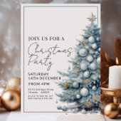 Invitation Bleu Arbre de Noël Argent Baubles Fête