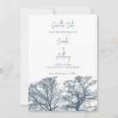 Invitation Bleu Arbres du fond Mariage de Boho Tropical (Devant)