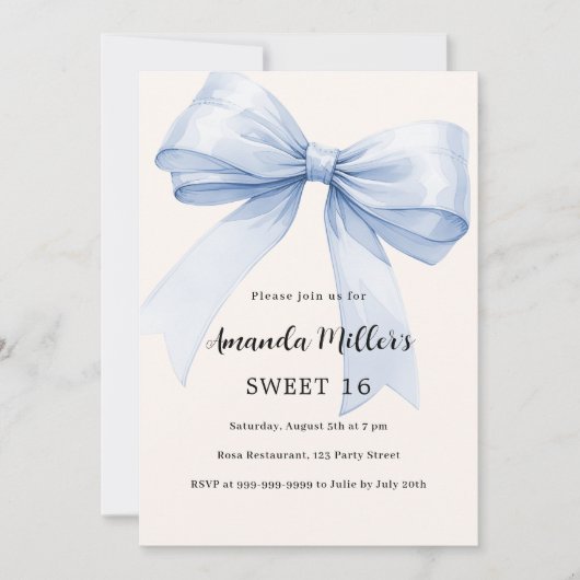 Invitation Bleu arc crème beige élégant Sweet 16 (Devant)