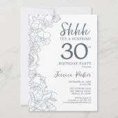 Invitation Bleu ardoise Blanc Botanique Surprise 30e annivers (Devant)