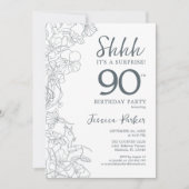Invitation Bleu ardoise Blanc Botanique Surprise 90e annivers (Devant)