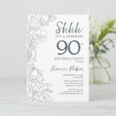 Invitation Bleu ardoise Blanc Botanique Surprise 90e annivers (Debout devant)