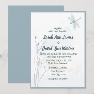 Invitation Bleu ardoise Dragonfly Simple Mariage de verdure