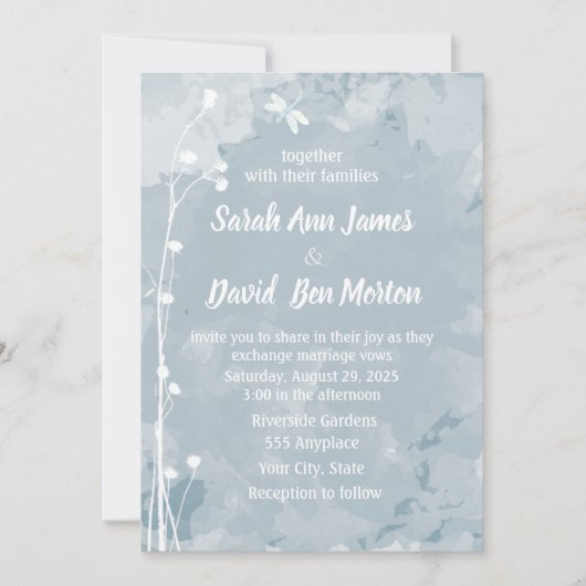 Invitation Bleu ardoise libellule Petit Mariage de fleurs bla (Devant)
