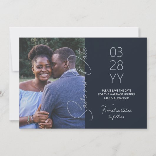 Invitation Bleu ardoise, mariage gris bleu Enregistrer la dat (Devant)
