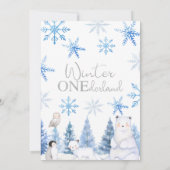 Invitation Bleu Argent Animaux d'hiver Anniversaire (Dos)