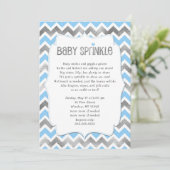 Invitation Bleu Argent Bébé Sprinkle garçon baby shower invit (Debout devant)