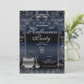 Invitation Bleu Argent Bouche Magique Whimsical Halloween Par (Debout devant)