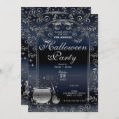 Invitation Bleu Argent Bouche Magique Whimsical Halloween Par (Devant / Derrière)