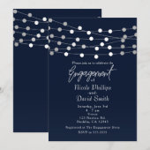 Invitation Bleu Argent Chaîne Lumières Moderne Chic Fiançaill (Devant / Derrière)