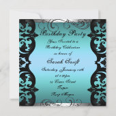 Invitation Bleu & Argent Damask Sweet 16 Anniversaire Invitat (Dos)