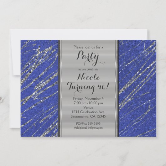 Invitation Bleu & Argent Moderne Marbre Marbre Stripe Invitat (Devant)