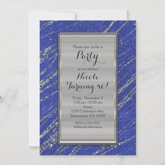 Invitation Bleu & Argent Moderne Marbre Marbre Stripe Invitat (Devant)