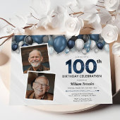 Invitation Bleu argent noir et blanc 100e anniversaire 2 phot
