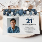 Invitation Bleu argent noir et blanc 21ème anniversaire Photo