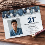 Invitation Bleu argent noir et blanc 21ème anniversaire Photo<br><div class="desc">Faites une déclaration audacieuse pour votre prochain bain d'anniversaire avec notre Blue Silver Black and White Invitation Suite! Donnez le ton d'une célébration élégante et inoubliable avec ce thème saisissant qui combine élégance classique.</div>