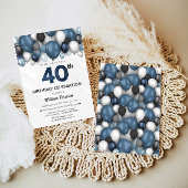 Invitation Bleu Argent noir et blanc 40e anniversaire Invitat