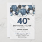 Invitation Bleu Argent noir et blanc 40e anniversaire Invitat (Devant)