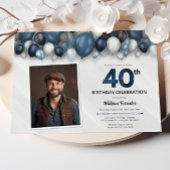 Invitation Bleu argent noir et blanc 40e anniversaire Photo
