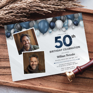 Invitation Bleu Argent noir et blanc 50e anniversaire 2 photo