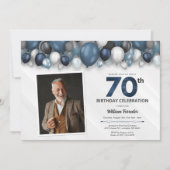 Invitation Bleu argent noir et blanc 70e anniversaire Photo (Devant)