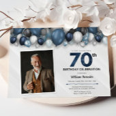 Invitation Bleu argent noir et blanc 70e anniversaire Photo