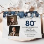 Invitation Bleu Argent Noir et Blanc 80e Anniversaire 2 Photo