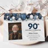 Invitation Bleu argent noir et blanc 90e anniversaire photo