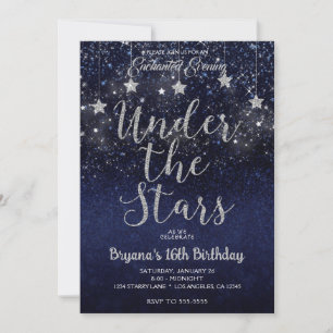 Invitation Bleu Argent Sous Les Étoiles Nuit Étoilée Douze An
