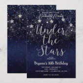 Invitation Bleu Argent Sous Les Étoiles Nuit Étoilée Sweet 16 (Devant / Derrière)