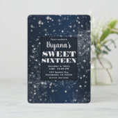 Invitation Bleu argenté éclat glam Sweet 16 Party (Debout devant)