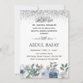 Invitation Bleu argenté Floral islamique Aqiqa Aqeeqa (Devant)
